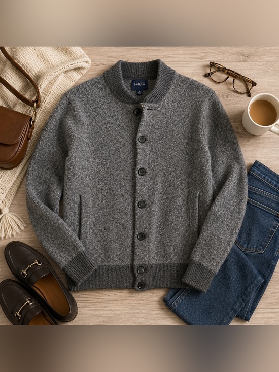 J. Crew Sweaters - J.Crew 100% Lambswool Gray Button Front Cardigan Sweater Size Small